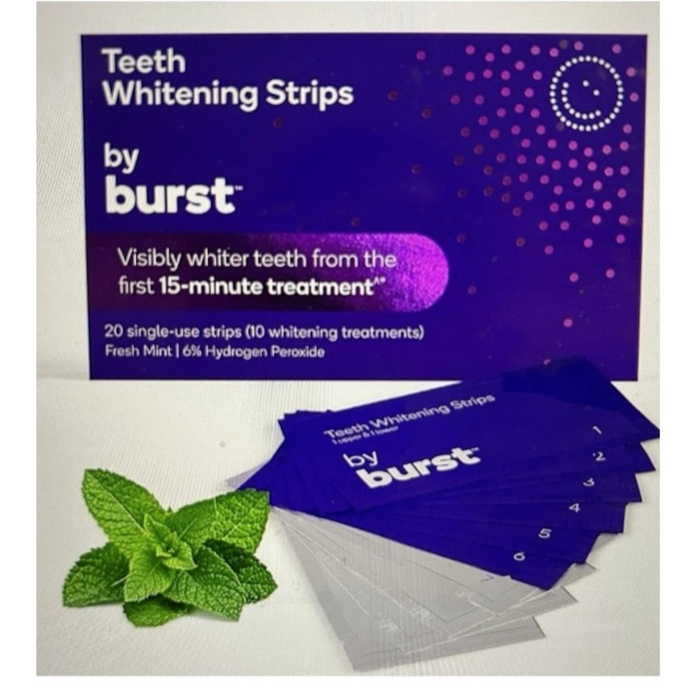 Non Slip Teeth Whitening Strips by Burst Fresh Mint 20 Strips 10 Treatments